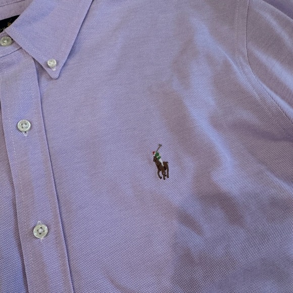 Ralph Lauren Knit Oxford Long Sleeve Button Down Shirt Lavender XXL Flesh Pony - Picture 3 of 9